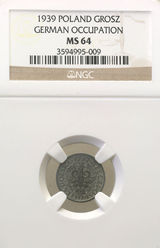 Generalna Gubernia. 1 grosz 1939 cynk NGC MS64